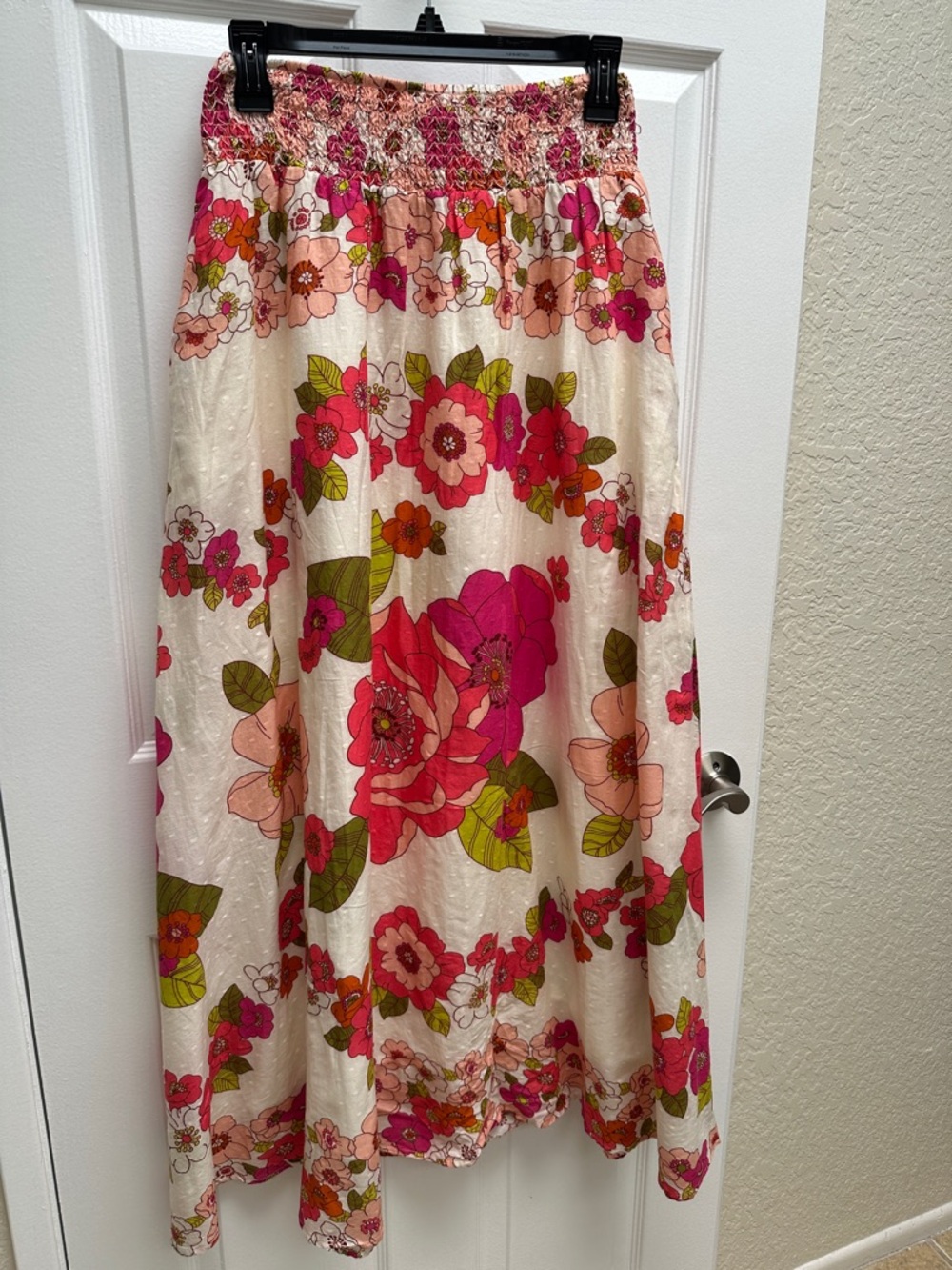 Floral Smocked-Waist Maxi Skirt - Pink & Cream